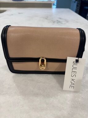 Jules Kae Beige and Black Crossbody Bag with Gold Hardware